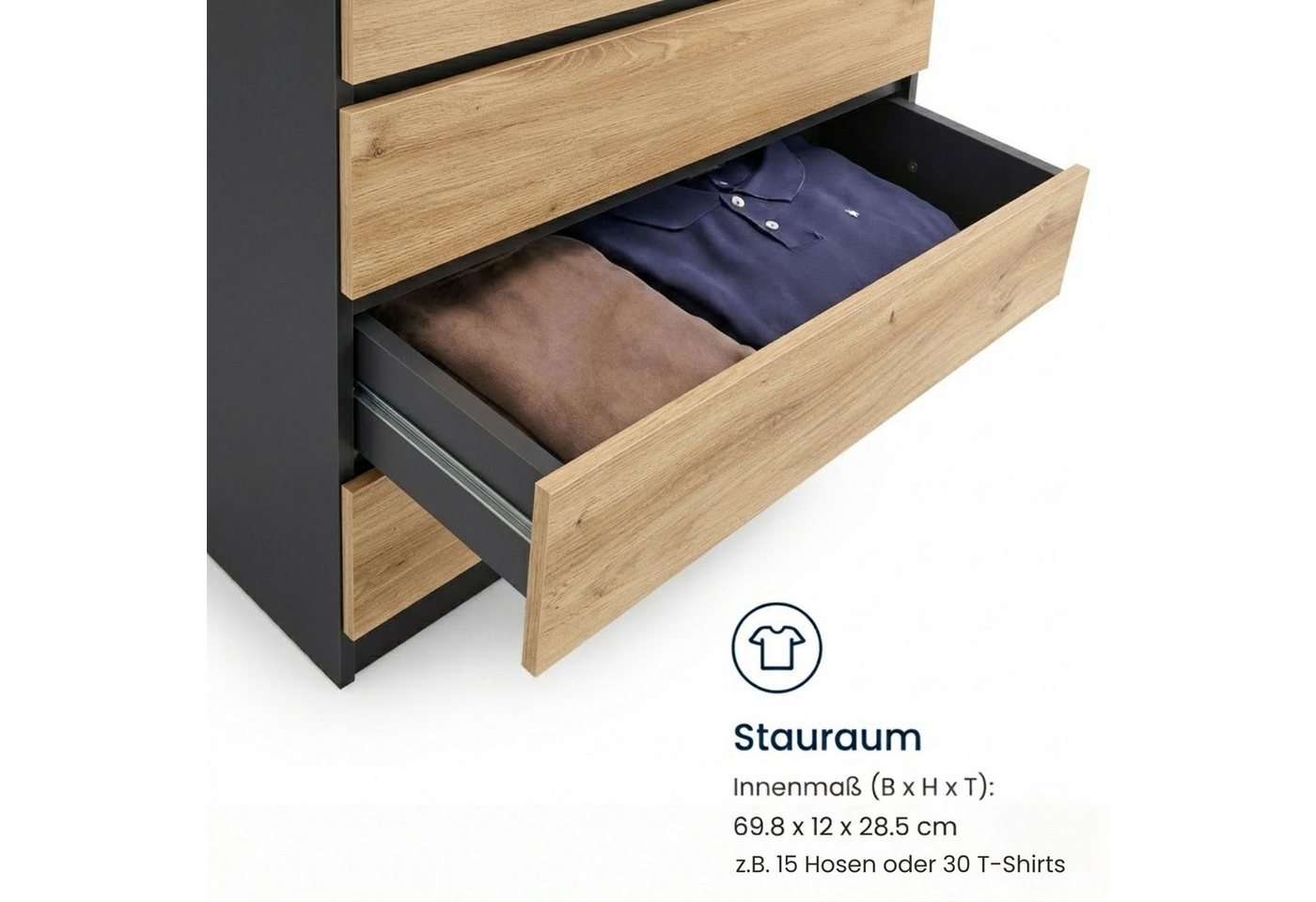 Home Collective Kommode mit 4 Schubladen Kommode schmal Holz Schrank (Highboard Anrichte Schlafzimmer Wohnzimmer Flur Büro Organizer), Kommode 76 cm breit Schra – Bild 4 von 5