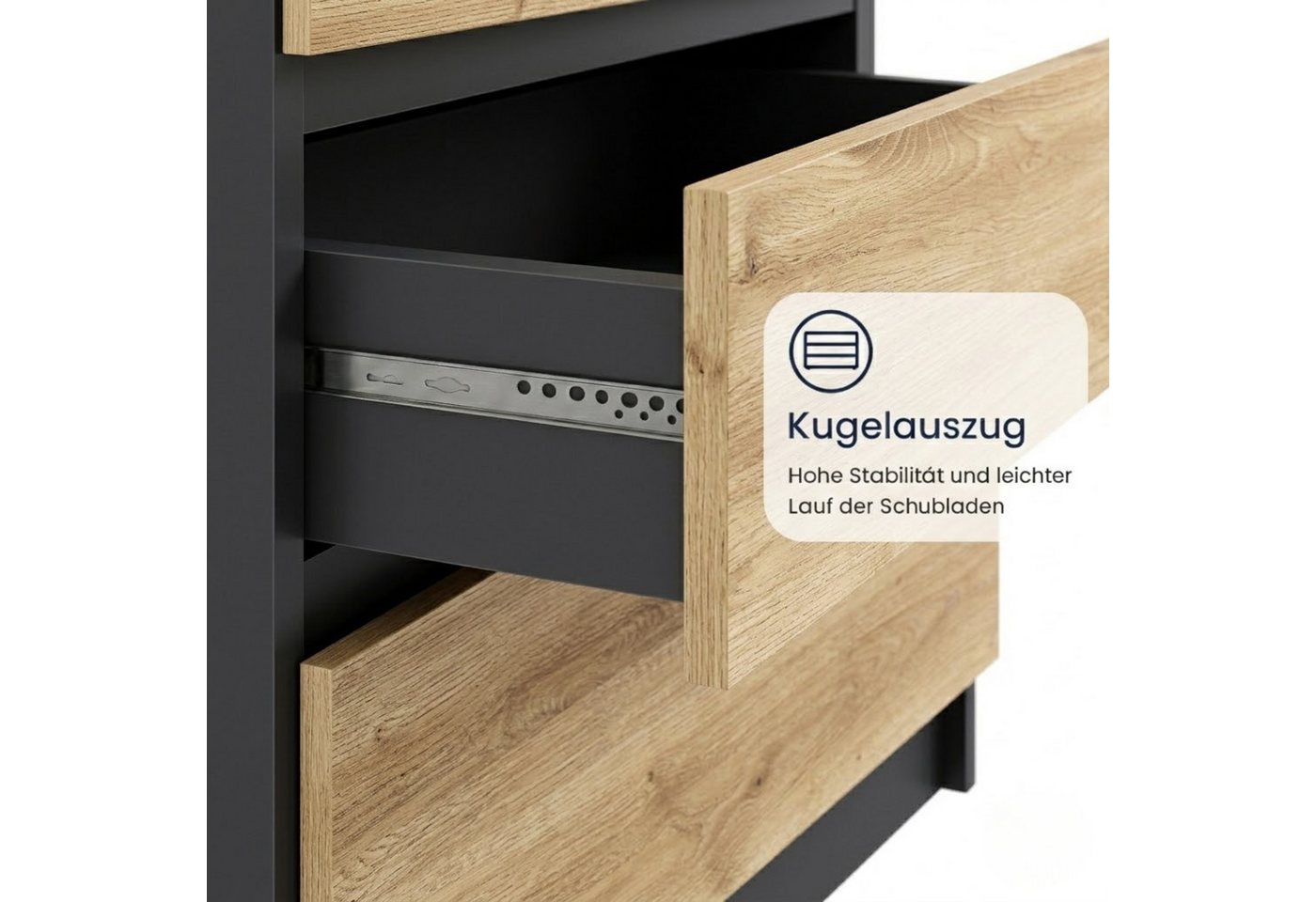 Home Collective Kommode mit 4 Schubladen Kommode schmal Holz Schrank (Highboard Anrichte Schlafzimmer Wohnzimmer Flur Büro Organizer), Kommode 76 cm breit Schra – Bild 5 von 5