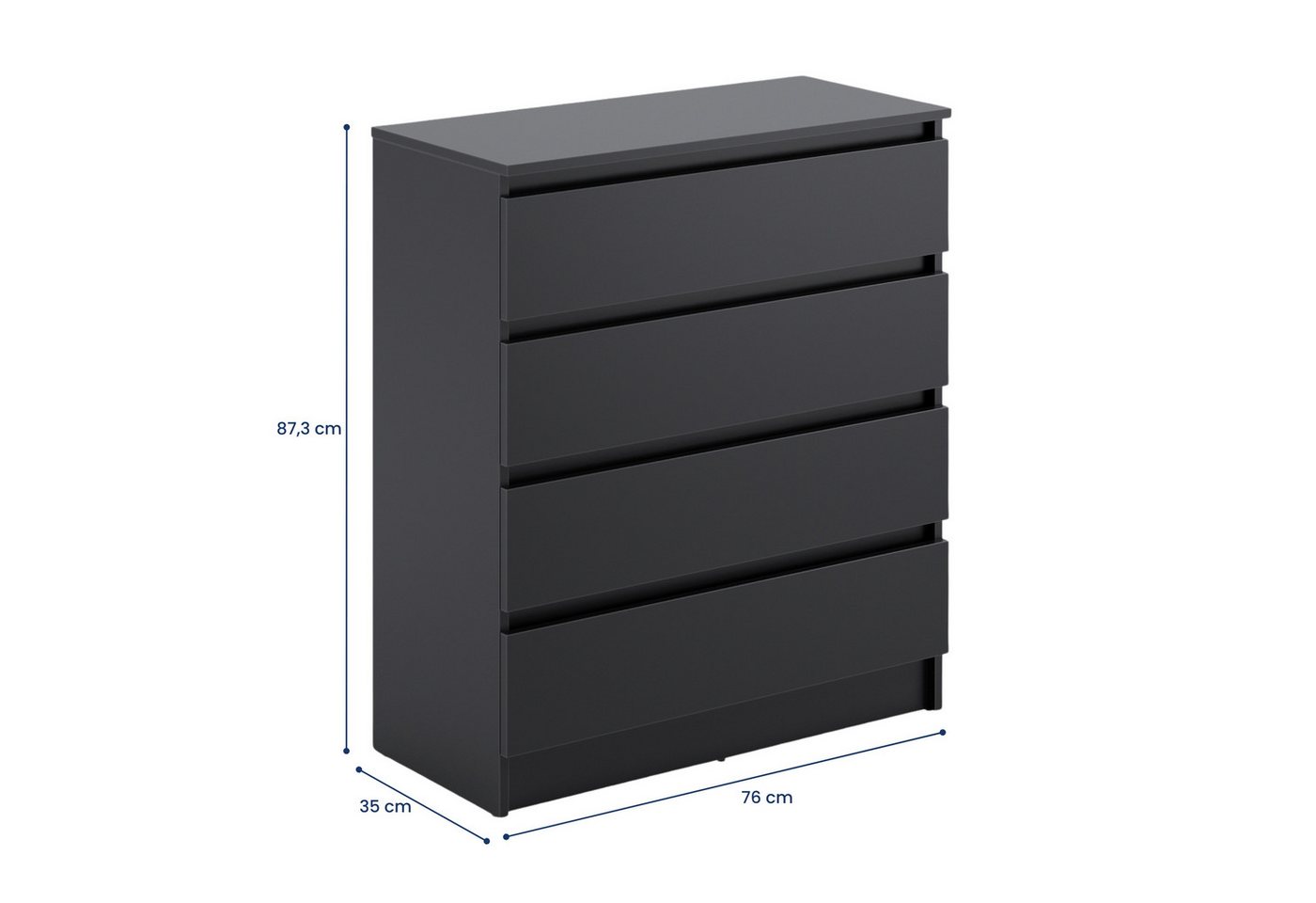 Home Collective Kommode mit 4 Schubladen Kommode schmal Holz Schrank (Highboard Anrichte Schlafzimmer Wohnzimmer Flur Büro Organizer), Kommode 76 cm breit Schra – Bild 3 von 5