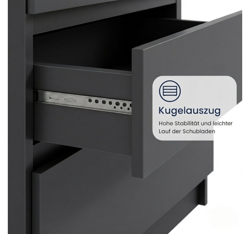 Home Collective Kommode mit 4 Schubladen Kommode schmal Holz Schrank (Highboard Anrichte Schlafzimmer Wohnzimmer Flur Büro Organizer), Kommode 76 cm breit Schra – Bild 5 von 5