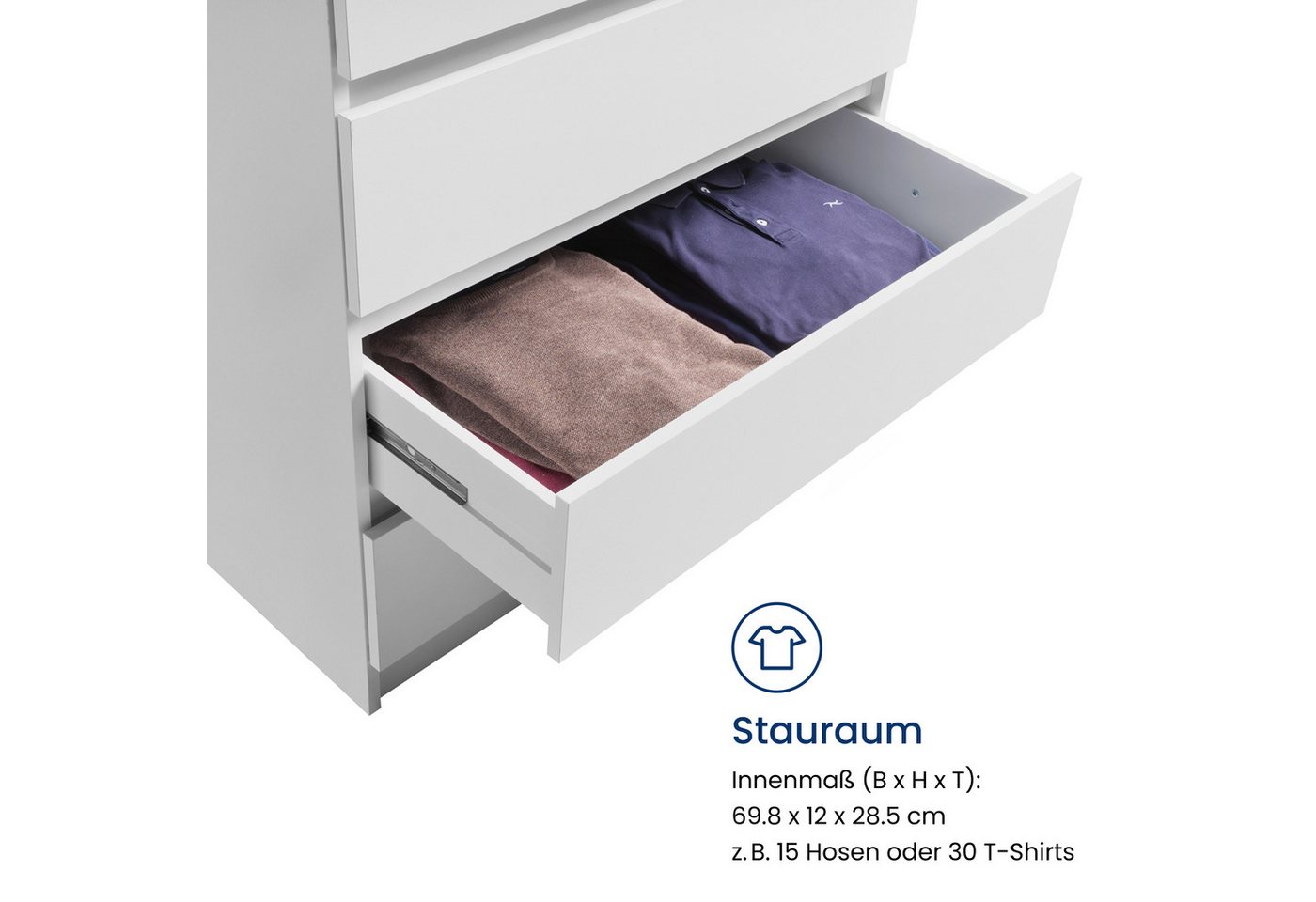 Home Collective Kommode mit 4 Schubladen Kommode schmal Holz Schrank (Highboard Anrichte Schlafzimmer Wohnzimmer Flur Büro Organizer), Kommode 76 cm breit Schra – Bild 5 von 5