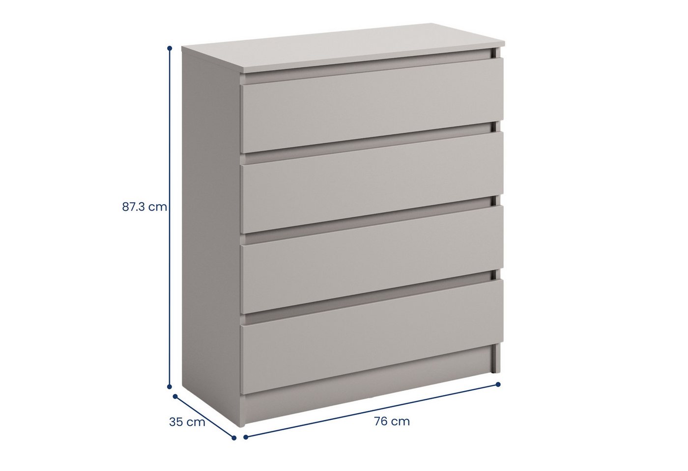 Home Collective Kommode mit 4 Schubladen Kommode schmal Holz Schrank (Highboard Anrichte Schlafzimmer Wohnzimmer Flur Büro Organizer), Kommode 76 cm breit Schra – Bild 3 von 5