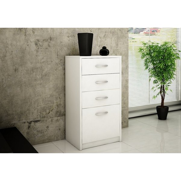 Home Collective Kommode mit 4 Schubladen mit matter Oberfläche, Kommode 45cm breit Holz (Schlafzimmer Wohnzimmer Flur Büro Organizer, Metallrollen mit Auszugsst