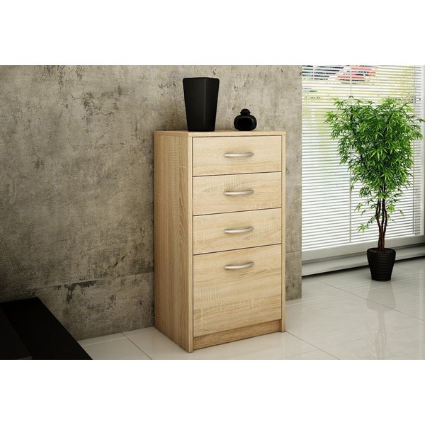 Home Collective Kommode mit 4 Schubladen mit matter Oberfläche, Kommode 45cm breit Holz (Schlafzimmer Wohnzimmer Flur Büro Organizer, Metallrollen mit Auszugsst