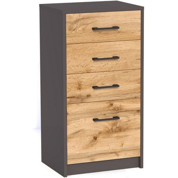 Home Collective Kommode mit 4 Schubladen mit matter Oberfläche, Kommode 45cm breit Holz (Schlafzimmer Wohnzimmer Flur Büro Organizer, Metallrollen mit Auszugsst