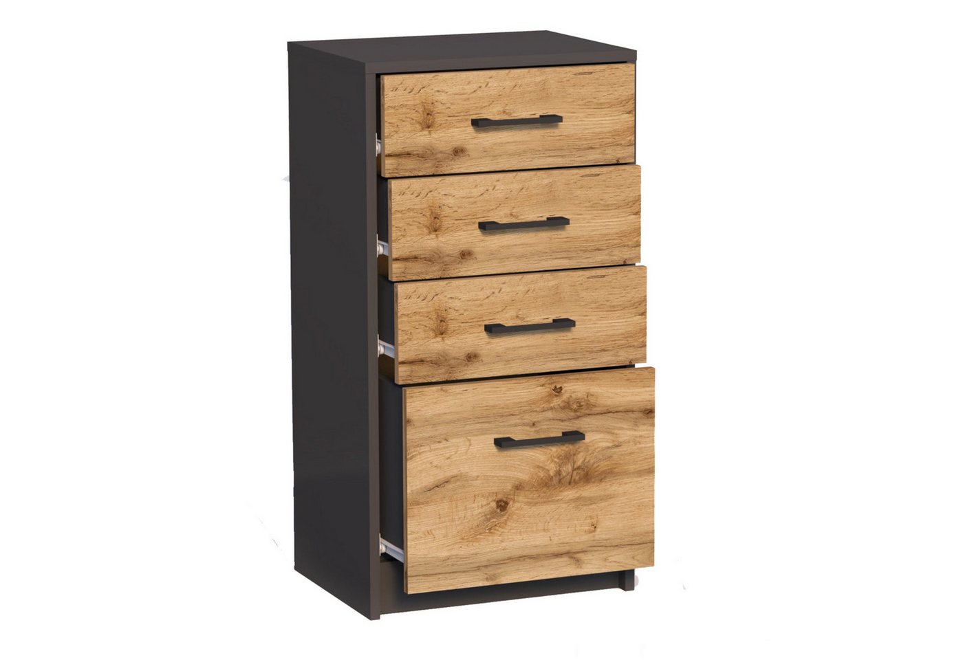 Home Collective Kommode mit 4 Schubladen mit matter Oberfläche, Kommode 45cm breit Holz (Schlafzimmer Wohnzimmer Flur Büro Organizer, Metallrollen mit Auszugsst – Bild 2 von 4
