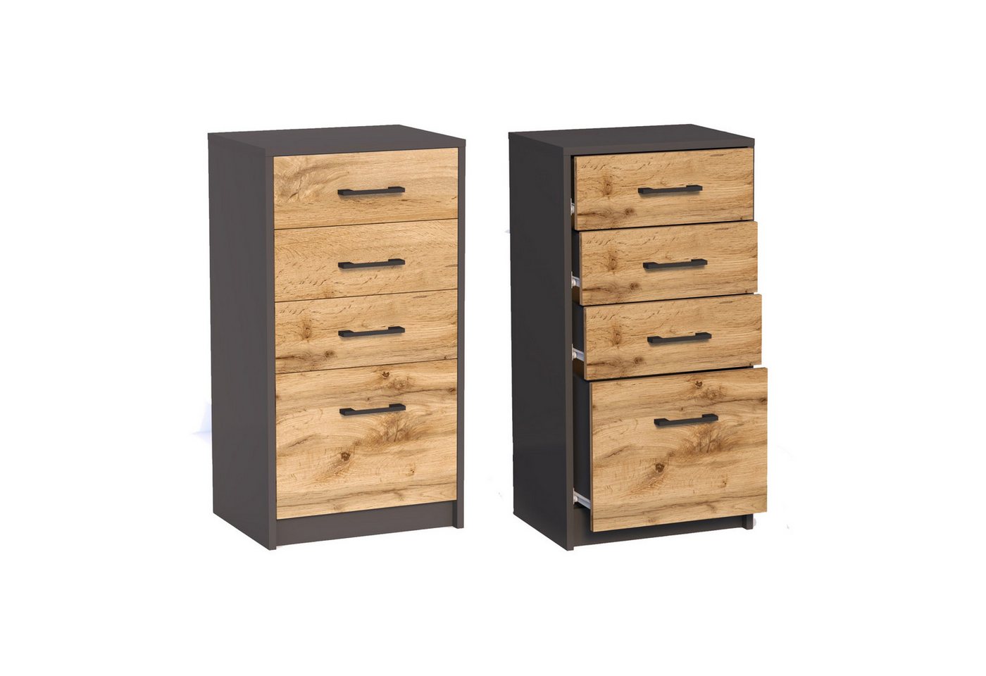 Home Collective Kommode mit 4 Schubladen mit matter Oberfläche, Kommode 45cm breit Holz (Schlafzimmer Wohnzimmer Flur Büro Organizer, Metallrollen mit Auszugsst – Bild 3 von 4
