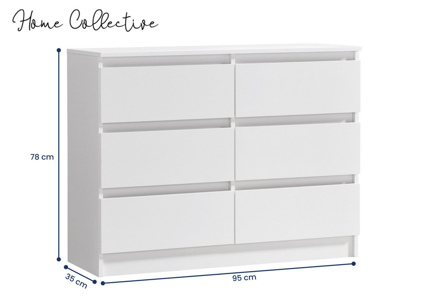 Home Collective Kommode mit 6 Schubladen 95, 120, 140, 160 cm breit Holz Schrank (Highboard Anrichte Schlafzimmer Wohnzimmer Flur Büro Organizer), Kommode 95 cm – Bild 3 von 5