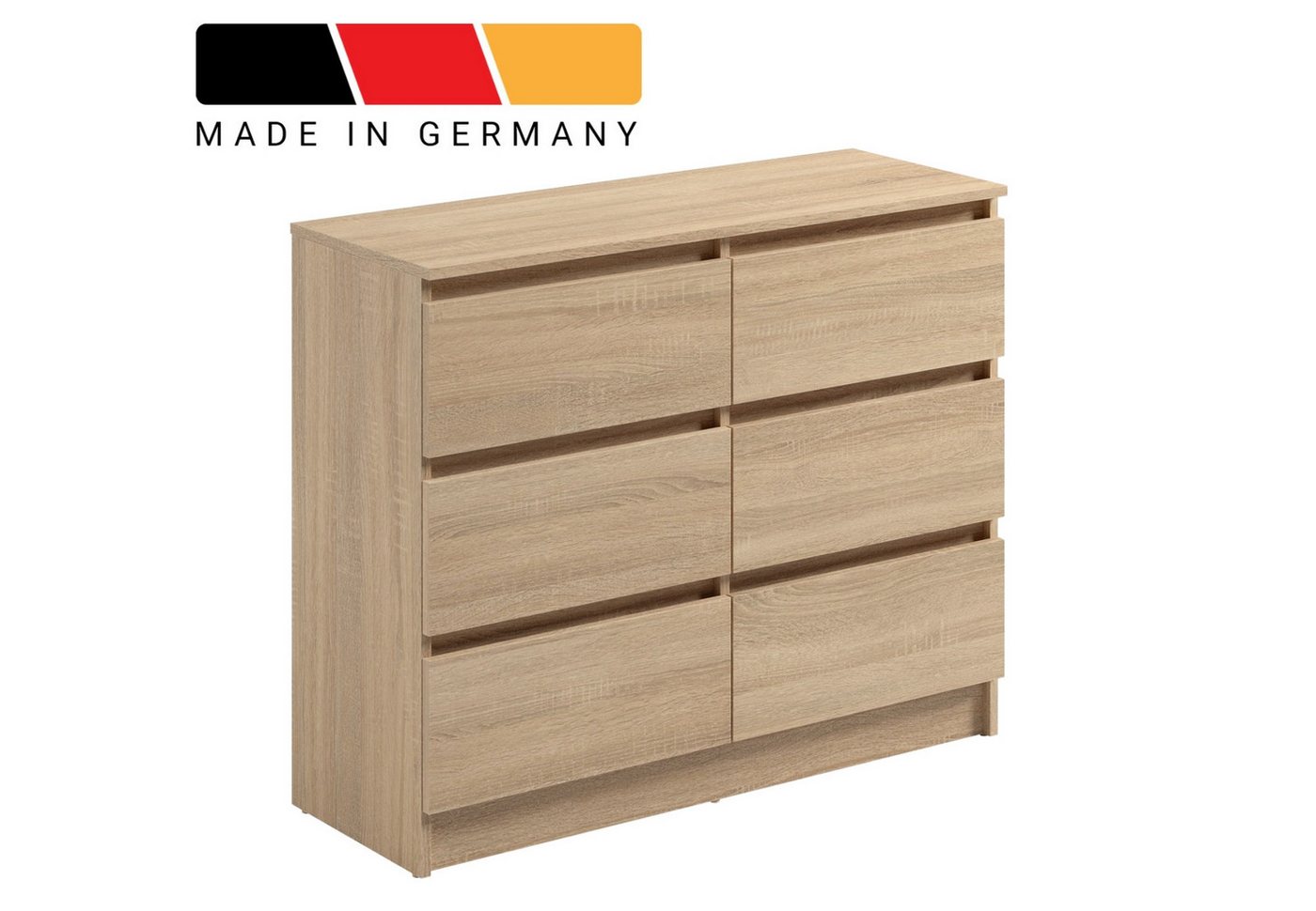 Home Collective Kommode mit 6 Schubladen 95, 120, 140, 160 cm breit Holz Schrank (Highboard Anrichte Schlafzimmer Wohnzimmer Flur Büro Organizer), Kommode 95 cm – Bild 2 von 5
