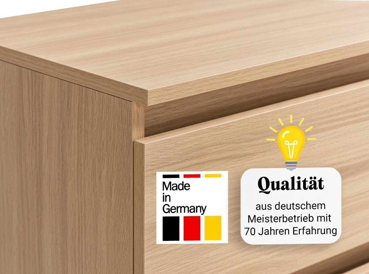 Home Collective Kommode mit 6 Schubladen 95, 120, 140, 160 cm breit Holz Schrank (Highboard Anrichte Schlafzimmer Wohnzimmer Flur Büro Organizer), Kommode 95 cm – Bild 4 von 5