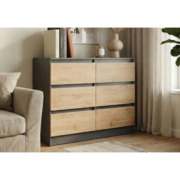 Home Collective Kommode mit 6 Schubladen 95, 120, 140, 160 cm breit Holz Schrank (Highboard Anrichte Schlafzimmer Wohnzimmer Flur Büro Organizer), Kommode 95 cm