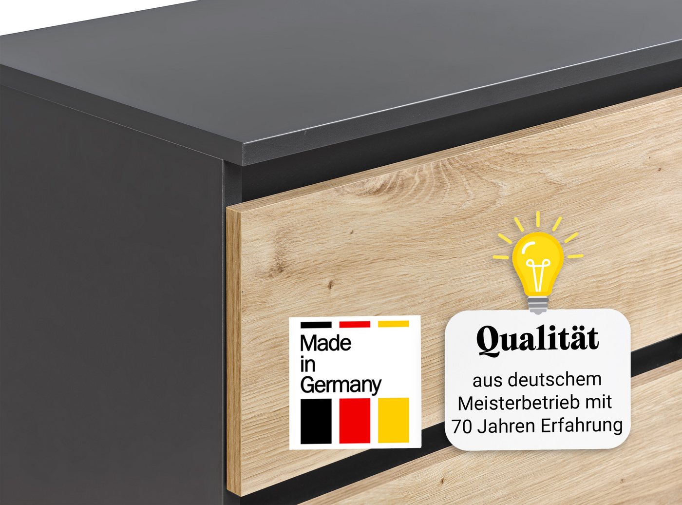 Home Collective Kommode mit 6 Schubladen 95, 120, 140, 160 cm breit Holz Schrank (Highboard Anrichte Schlafzimmer Wohnzimmer Flur Büro Organizer), Kommode 95 cm – Bild 4 von 5