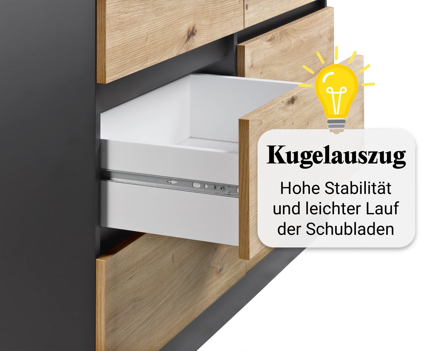 Home Collective Kommode mit 6 Schubladen 95, 120, 140, 160 cm breit Holz Schrank (Highboard Anrichte Schlafzimmer Wohnzimmer Flur Büro Organizer), Kommode 95 cm – Bild 5 von 5