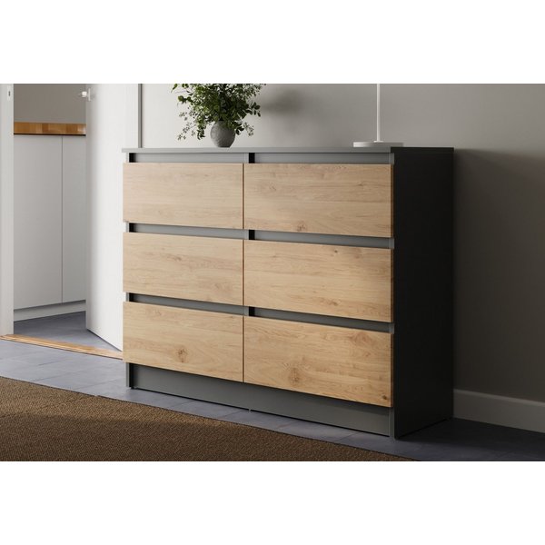 Home Collective Kommode mit 6 Schubladen 95, 120, 140, 160 cm breit Holz Schrank (Highboard Anrichte Schlafzimmer Wohnzimmer Flur Büro Organizer), Kommode 100 c