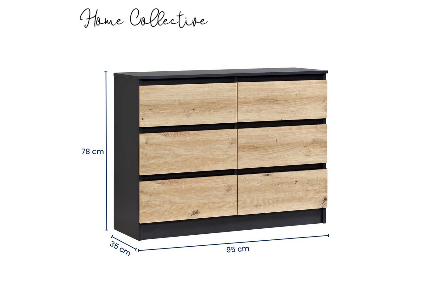 Home Collective Kommode mit 6 Schubladen 95, 120, 140, 160 cm breit Holz Schrank (Highboard Anrichte Schlafzimmer Wohnzimmer Flur Büro Organizer), Kommode 100 c – Bild 3 von 5