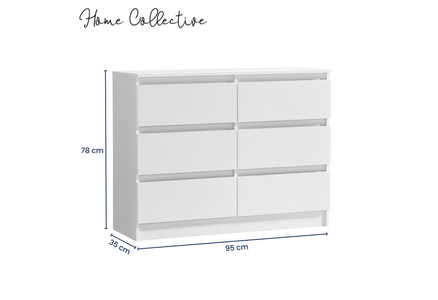 Home Collective Kommode mit 6 Schubladen 95, 120, 140, 160 cm breit Holz Schrank (Highboard Anrichte Schlafzimmer Wohnzimmer Flur Büro Organizer), Kommode 95 cm – Bild 3 von 5