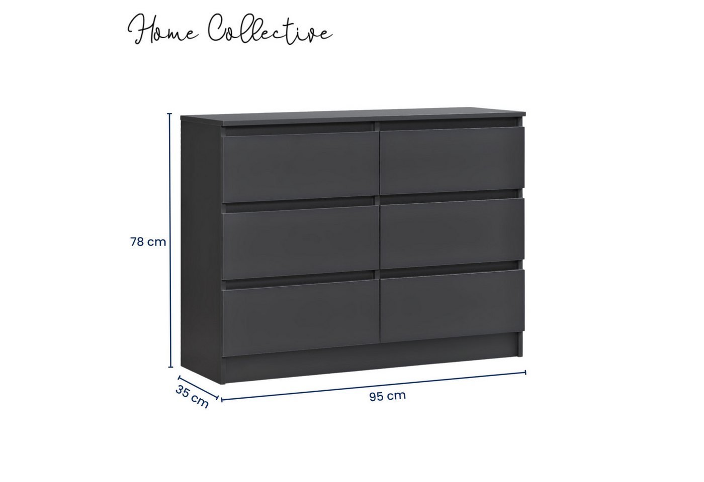 Home Collective Kommode mit 6 Schubladen 95, 120, 140, 160 cm breit Holz Schrank (Highboard Anrichte Schlafzimmer Wohnzimmer Flur Büro Organizer), Kommode 100 c – Bild 3 von 5