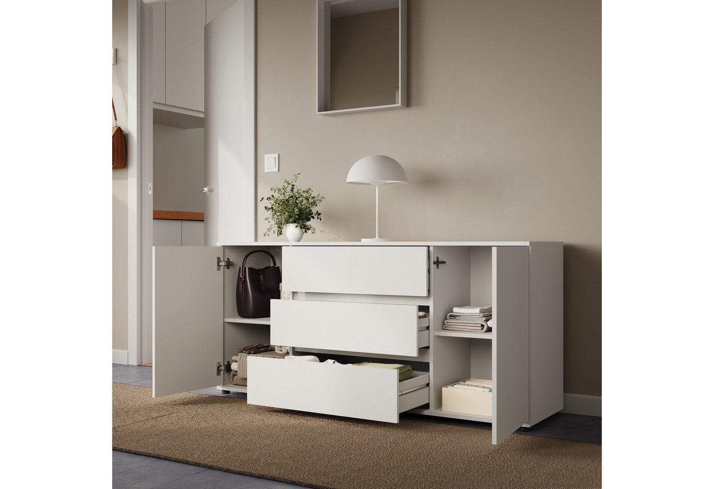 Home Collective Kommode Sideboard Kommode mit Schubladen Sideboard Wohnzimmer Anrichte (Sideboard Wohnzimmer Flur Kommode, modernes, griffloses Design), mit 2 T – Bild 3 von 4