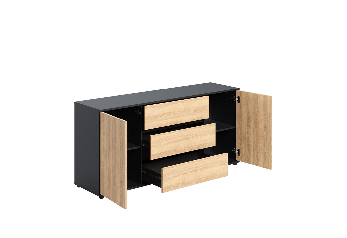 Home Collective Kommode Sideboard Kommode mit Schubladen Sideboard Wohnzimmer Anrichte (Sideboard Wohnzimmer Flur Kommode, modernes, griffloses Design), mit 2 T – Bild 4 von 4