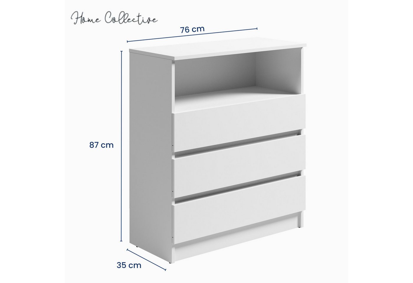 Home Collective Kommode Sideboard mit 3 Schubladen u. offenem Fach Schubladenschrank (Highboard Anrichte Schlafzimmer Wohnzimmer Flur Büro Organizer), Kommode 7 – Bild 3 von 5