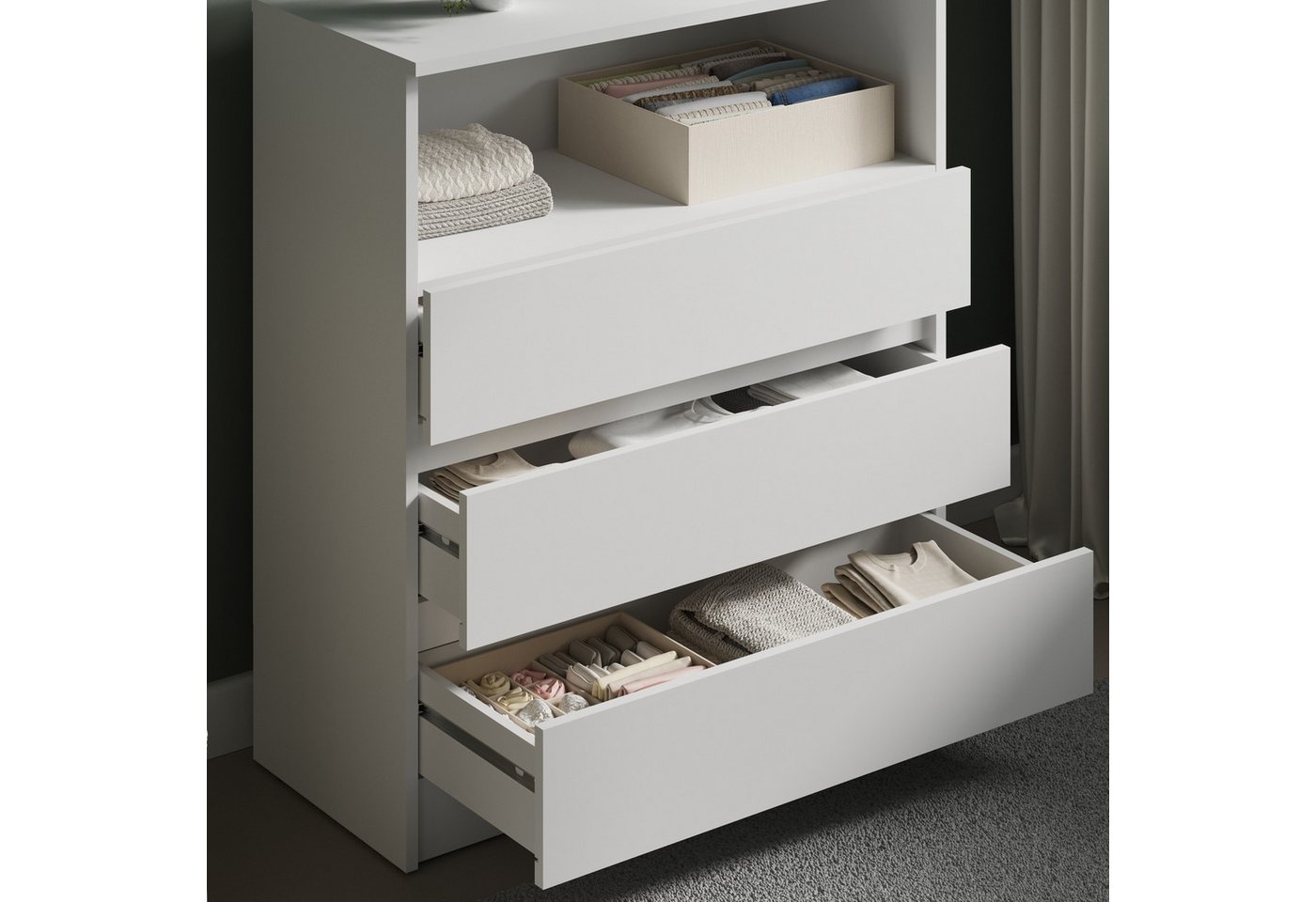 Home Collective Kommode Sideboard mit 3 Schubladen u. offenem Fach Schubladenschrank (Highboard Anrichte Schlafzimmer Wohnzimmer Flur Büro Organizer), Kommode 7 – Bild 4 von 5