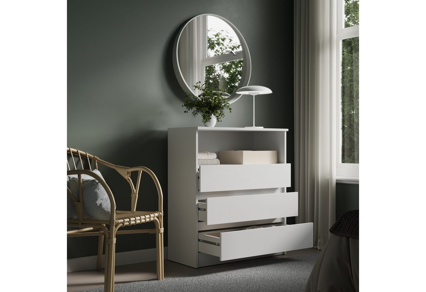 Home Collective Kommode Sideboard mit 3 Schubladen u. offenem Fach Schubladenschrank (Highboard Anrichte Schlafzimmer Wohnzimmer Flur Büro Organizer), Kommode 7 – Bild 5 von 5
