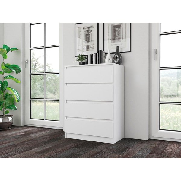 Home Collective Kommode weiß Schubladen, Schlafzimmer Flur kleiner Nachttisch, Schrank, Sideboard, Highboard, Breite 70 cm Höhe 97cm mit vier Schubladen