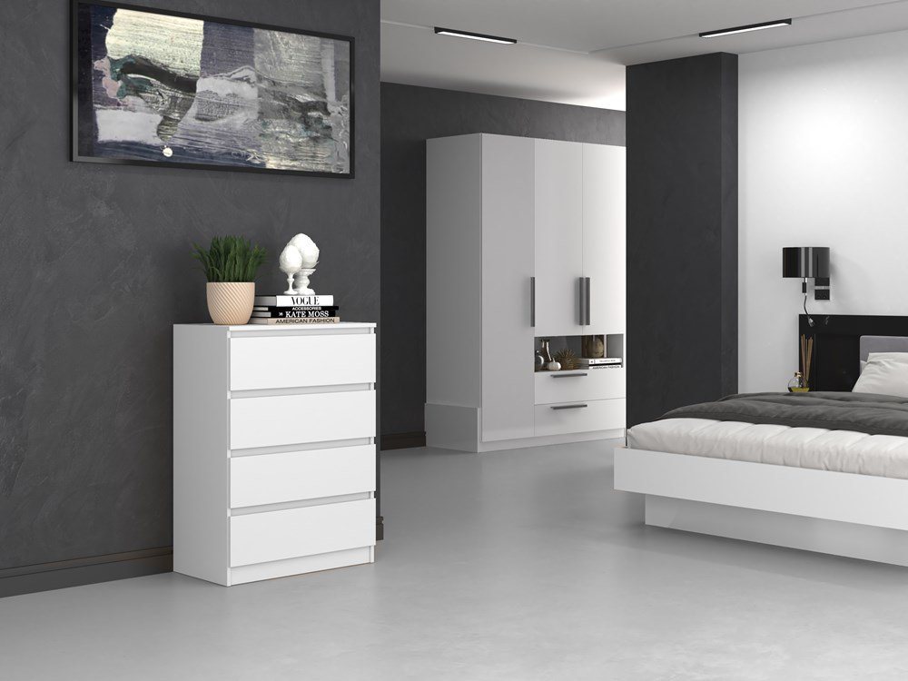 Home Collective Kommode weiß Schubladen, Schlafzimmer Flur kleiner Nachttisch, Schrank, Sideboard, Highboard, Breite 70 cm Höhe 97cm mit vier Schubladen – Bild 2 von 5