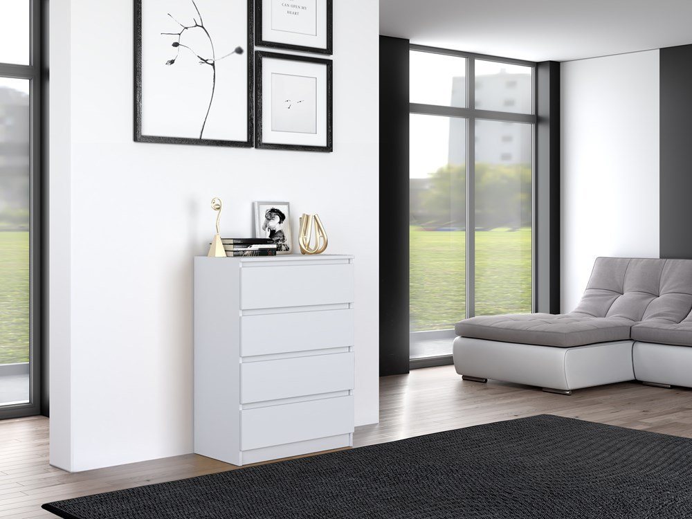 Home Collective Kommode weiß Schubladen, Schlafzimmer Flur kleiner Nachttisch, Schrank, Sideboard, Highboard, Breite 70 cm Höhe 97cm mit vier Schubladen – Bild 3 von 5