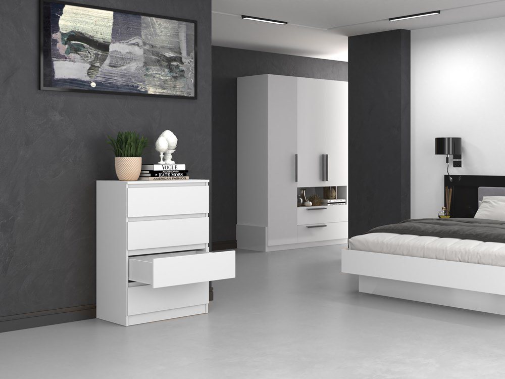 Home Collective Kommode weiß Schubladen, Schlafzimmer Flur kleiner Nachttisch, Schrank, Sideboard, Highboard, Breite 70 cm Höhe 97cm mit vier Schubladen – Bild 4 von 5