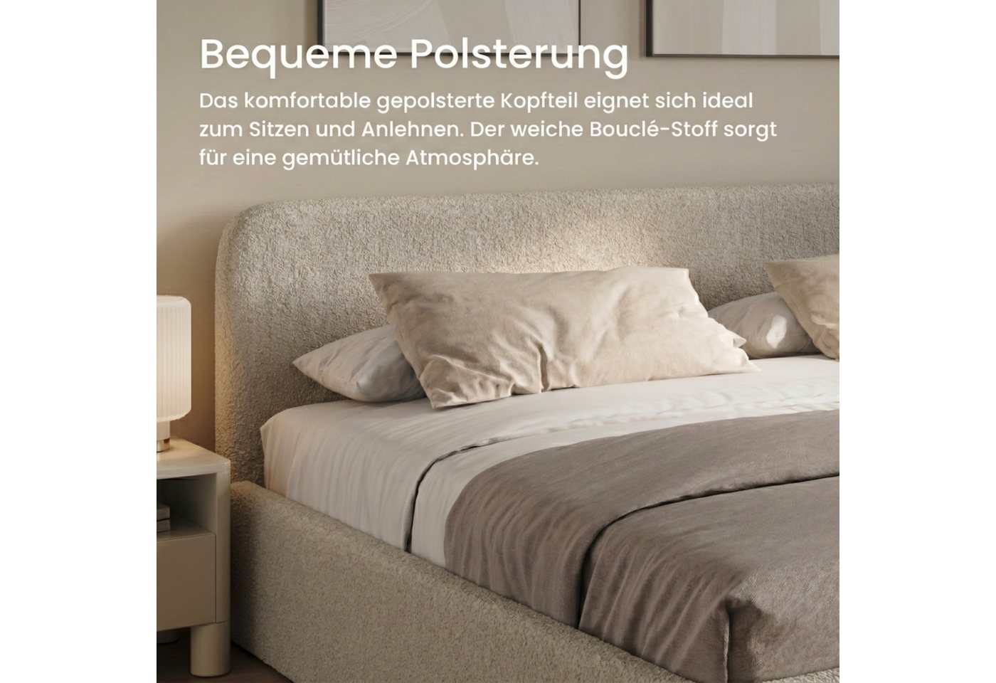 Home Collective Polsterbett Bett mit Stauraum, verstellbarem Lattenrost, viele Größen (Größen: 100x200 120x200 140x200 160x200 180x200 200x200, trendiger Bouclé – Bild 4 von 5