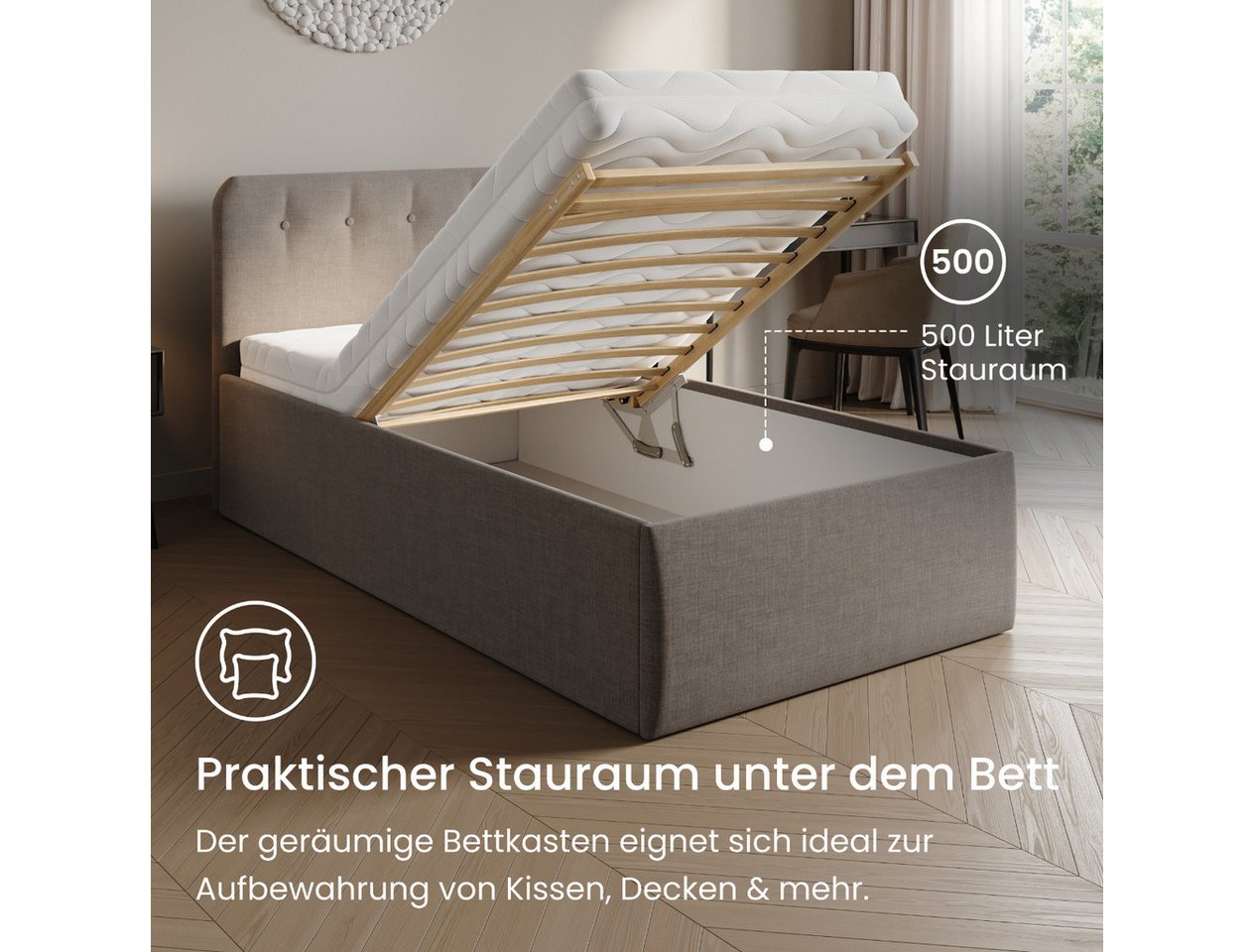 Home Collective Polsterbett Bett mit Stauraum, verstellbarem Lattenrost, viele Größen (Größen: 100x200 120x200 140x200 160x200 180x200 200x200, hochwertiger Str – Bild 3 von 5