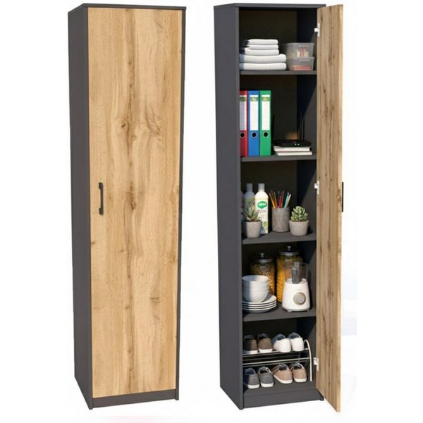 Home Collective Regal mit 5 Ebenen Aktenschrank mit 4 Einlegeböden und 1 Tür, in mattem Finish Standregal 39 cm breit graphit Eiche