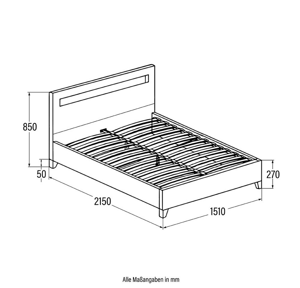 HOME DELUXE Bett ASTEROID, inkl. Lattenrost & LED Beleuchtung, Kunstlederbett, Polsterbett – Bild 5 von 5
