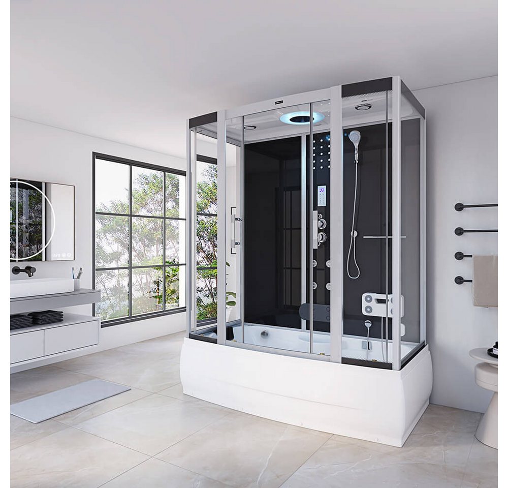 HOME DELUXE Dampfdusche Duschtempel DIAMOND mit Whirlpoolfunktion und LED-Beleuchtung, BxT: 170x90 cm, Einscheibensicherheitsglas, Regendusche & Fußmassage, Dam – Bild 2 von 5