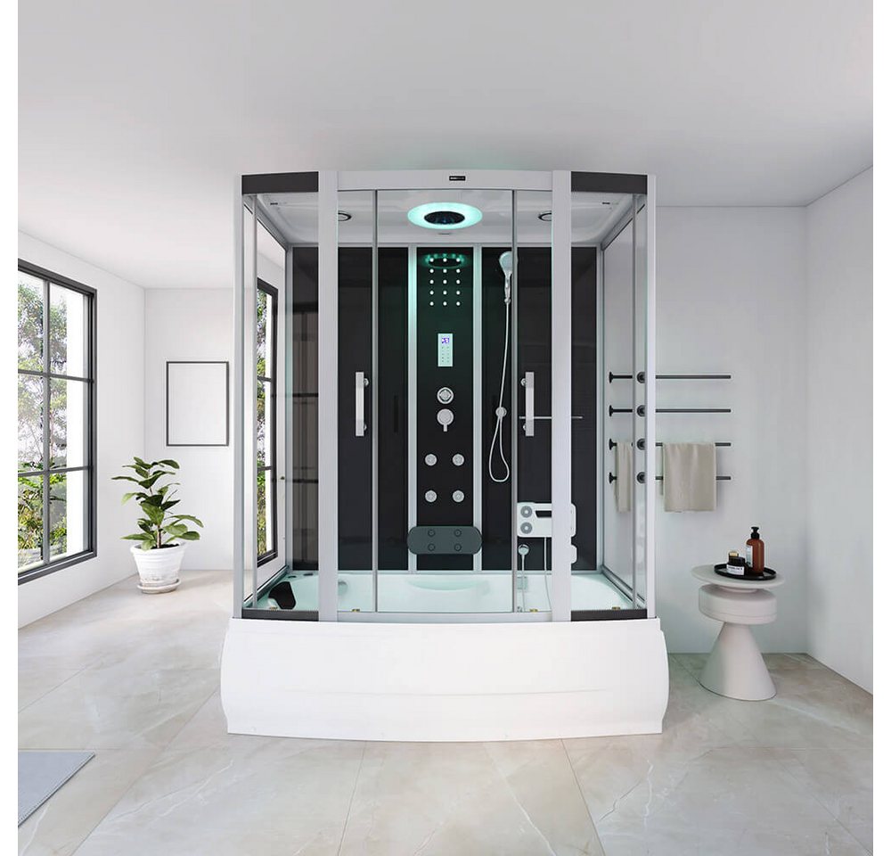 HOME DELUXE Dampfdusche Duschtempel DIAMOND mit Whirlpoolfunktion und LED-Beleuchtung, BxT: 170x90 cm, Einscheibensicherheitsglas, Regendusche & Fußmassage, Dam – Bild 3 von 5