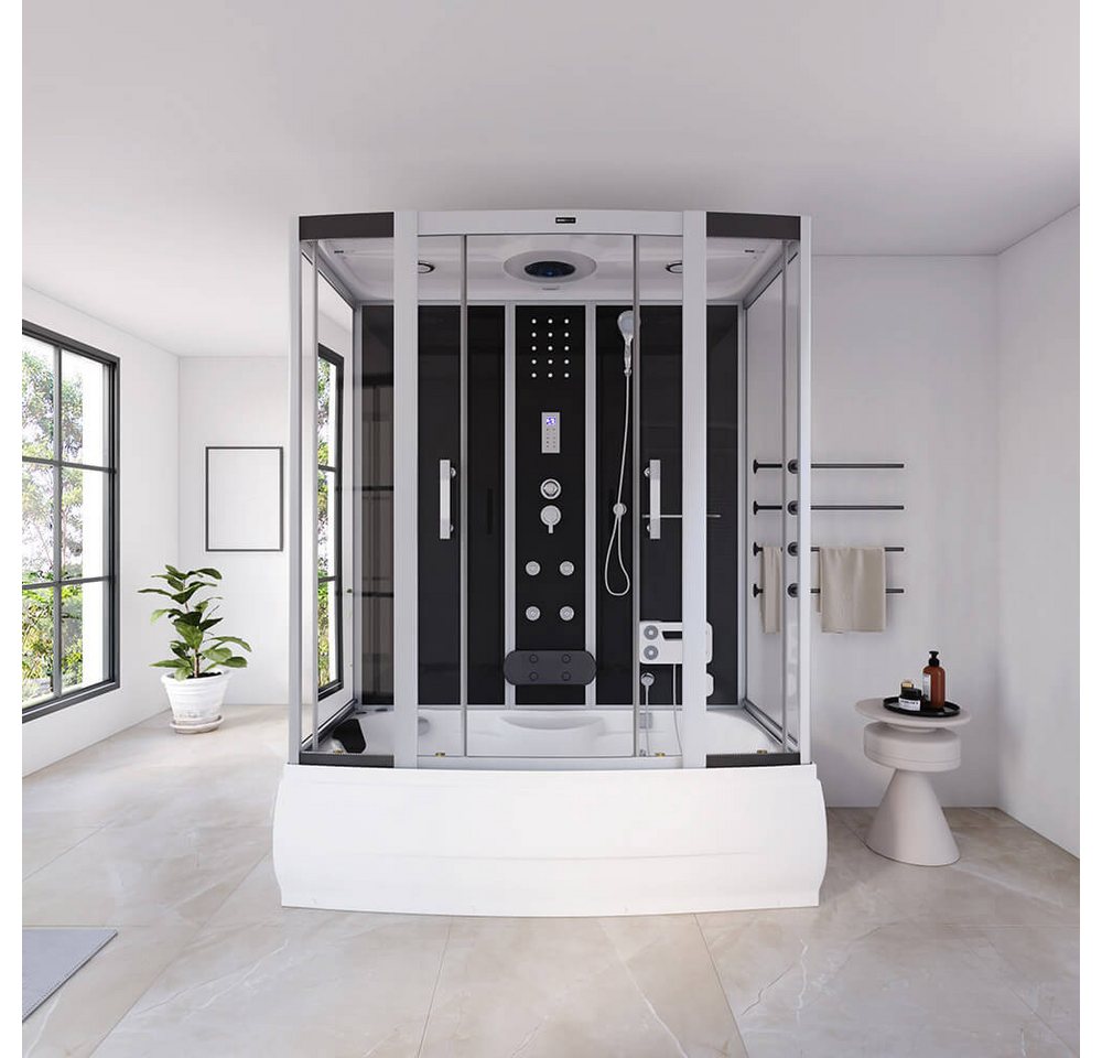 HOME DELUXE Dampfdusche Duschtempel DIAMOND mit Whirlpoolfunktion und LED-Beleuchtung, BxT: 170x90 cm, Einscheibensicherheitsglas, Regendusche & Fußmassage, Dam – Bild 4 von 5