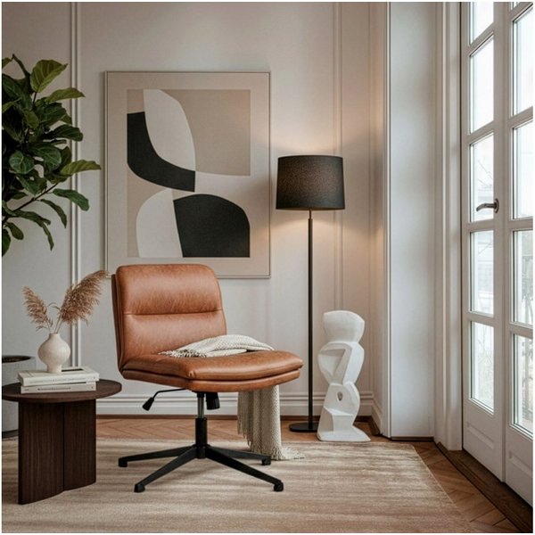 HOME DELUXE Drehstuhl LUYA, höhenverstellbar, Retro - Bürostuhl, Schreibtischstuhl im Cognac-Ton