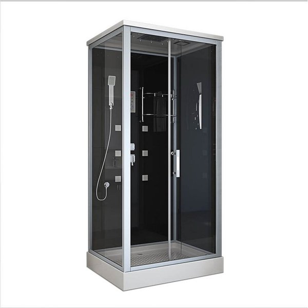 HOME DELUXE Eckdusche Duschkabine WAVE - L 100 x 80 cm, BxT: 100x80 cm, Einscheibensicherheitsglas, Regendusche, Duschtempel, Fertigdusche, Dusche Komplett