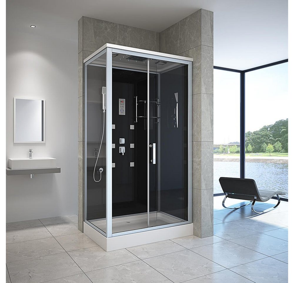 HOME DELUXE Eckdusche WAVE - XL 120 x 80 cm, BxT: 120x80 cm, inkl. LED Beleuchtung & Radio, Duschtempel, Fertigdusche – Bild 2 von 5