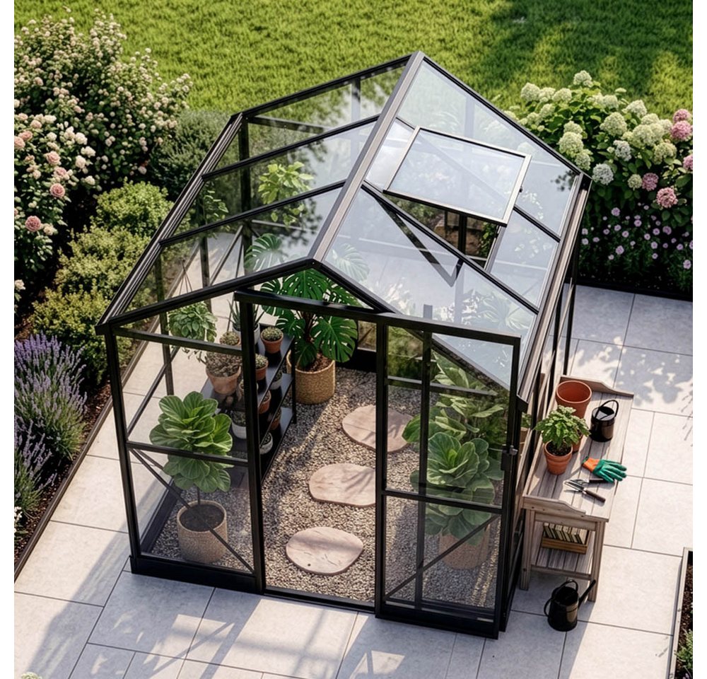 HOME DELUXE Gewächshaus inkl. Fundament ALBORA, BxTxH: 184 x 184 x 203 cm, 2 mm Wandstärke, Polycarbonatplatten, inkl. Regenrinnen mit Auslass & Dachlüftung – Bild 2 von 5