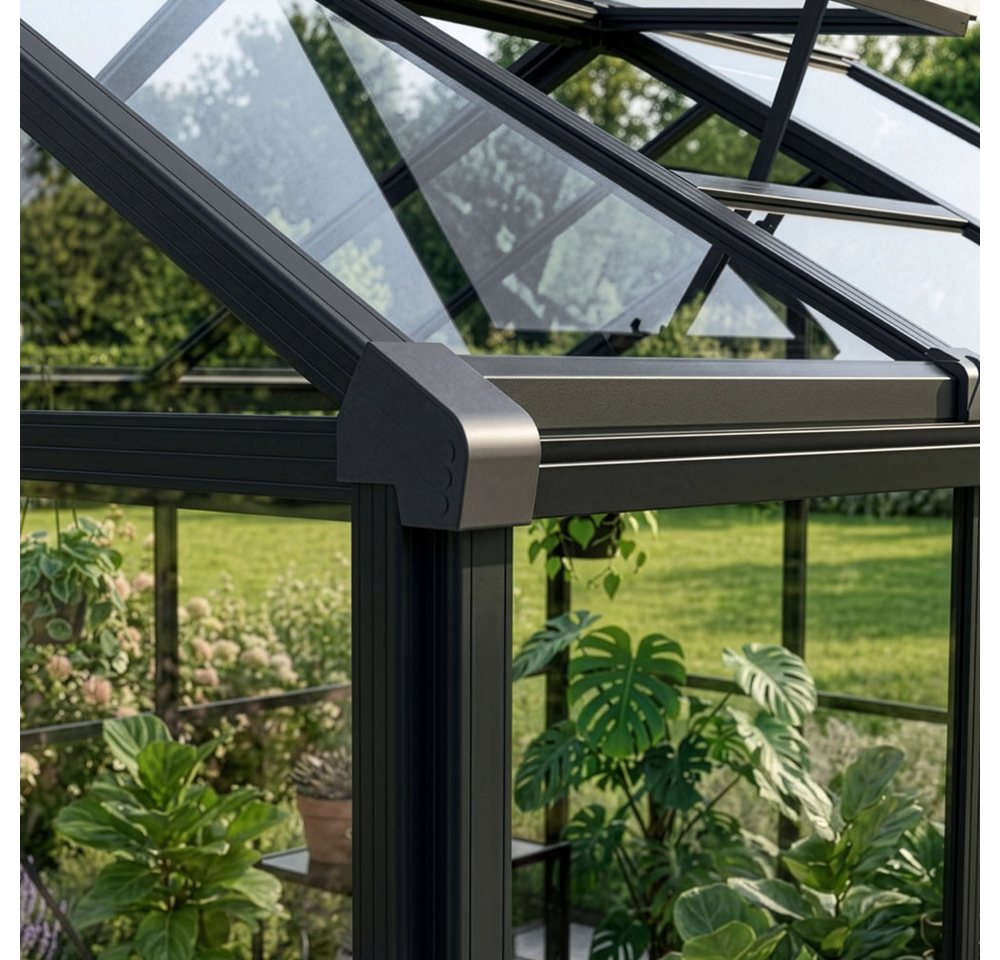 HOME DELUXE Gewächshaus inkl. Fundament ALBORA, BxTxH: 184 x 184 x 203 cm, 2 mm Wandstärke, Polycarbonatplatten, inkl. Regenrinnen mit Auslass & Dachlüftung – Bild 5 von 5