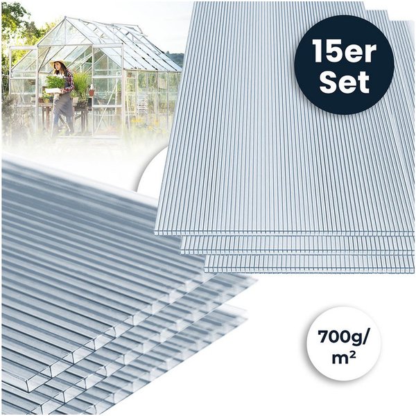 HOME DELUXE Hohlkammerplatte Polycarbonat Doppelstegplatten VARUS, (Geschützt - 15-teiliges Set), Strapazierfähiges Polykarbonat, Gesamtfläche: 10,25 m², 4 mm S