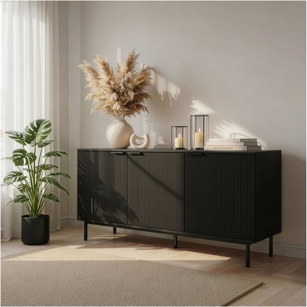 HOME DELUXE Sideboard Kommode NYLA, 154 x 73 cm 6 Fächer & gerillte Front, Schrank, Anrichte