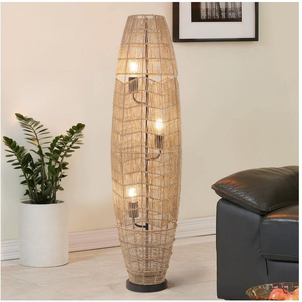 HOME DELUXE Stehlampe KIKO, Lampenschirm aus geflochtener Jute, Stehleuchte