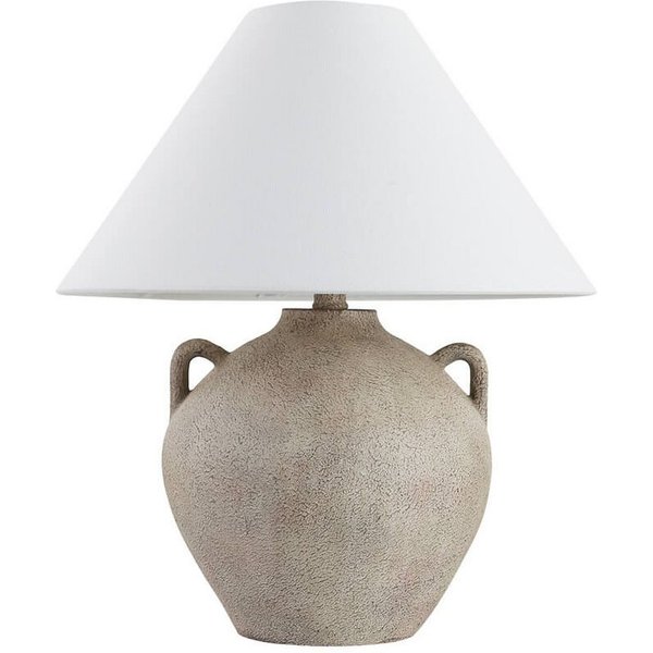 HOME DELUXE Tischleuchte RITA in Steinoptik, Weißer Stoffschirm, Wohnzimmerlampe, Dekolampe, Scandi