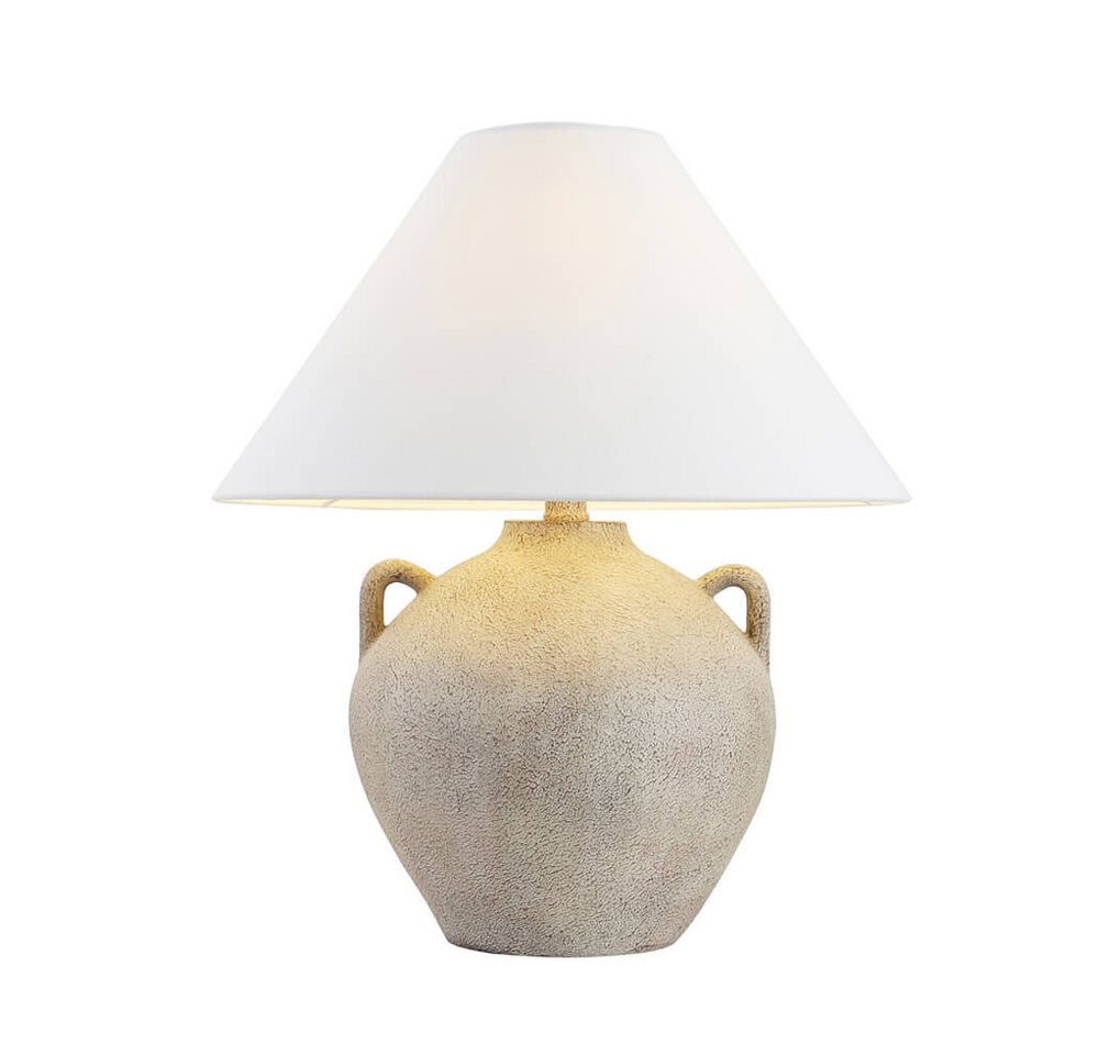 HOME DELUXE Tischleuchte RITA in Steinoptik, Weißer Stoffschirm, Wohnzimmerlampe, Dekolampe, Scandi – Bild 2 von 3