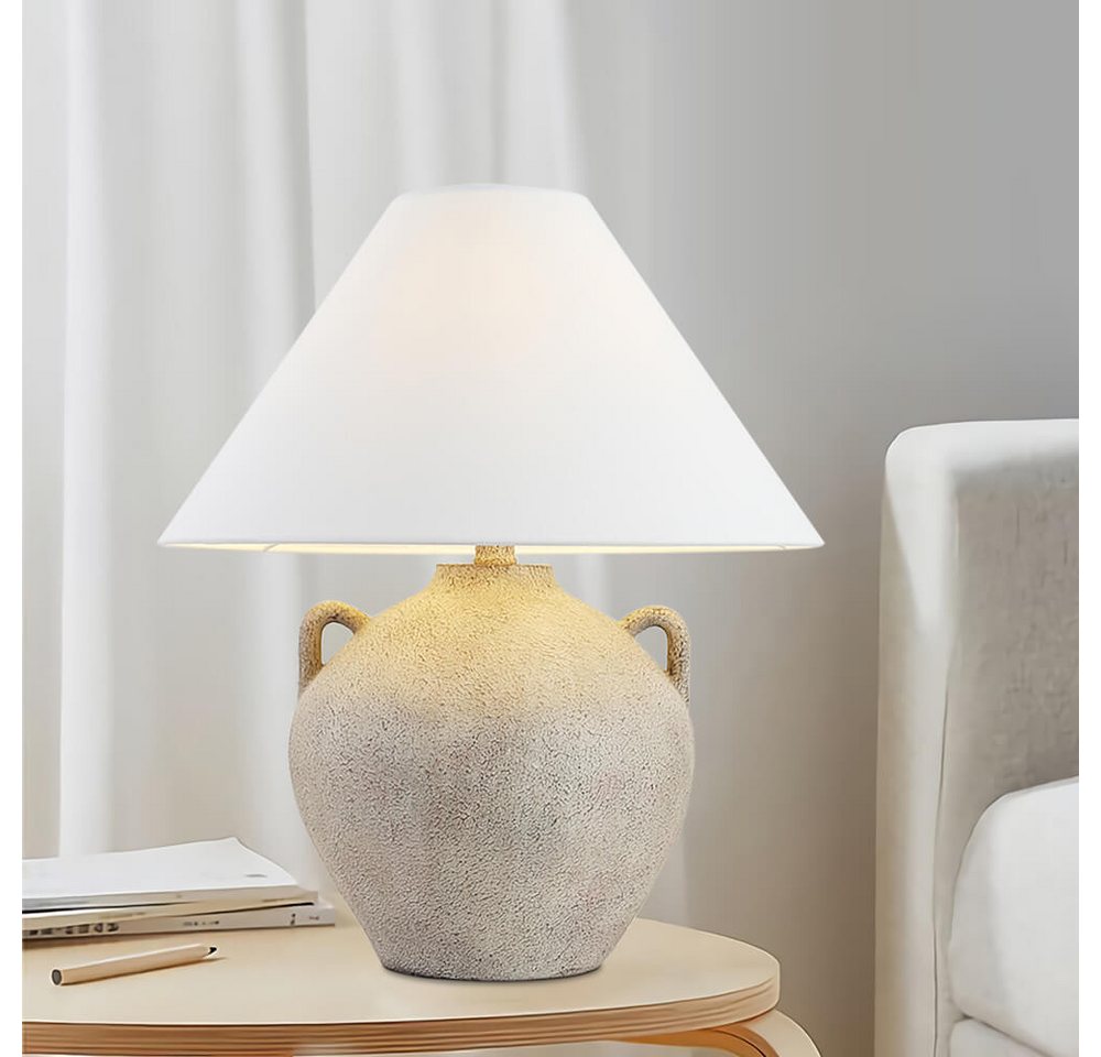 HOME DELUXE Tischleuchte RITA in Steinoptik, Weißer Stoffschirm, Wohnzimmerlampe, Dekolampe, Scandi – Bild 3 von 3