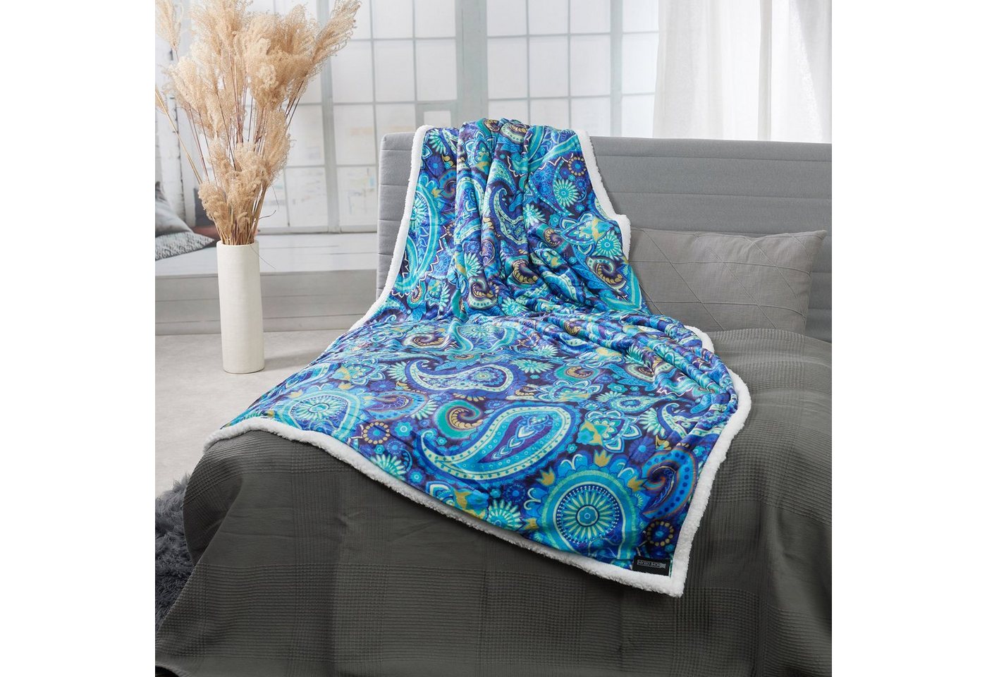 Wohndecke Paisley, HOME DREAM, 150 x 200 cm, edle farbbrillante Kuscheldecke – Bild 2 von 5