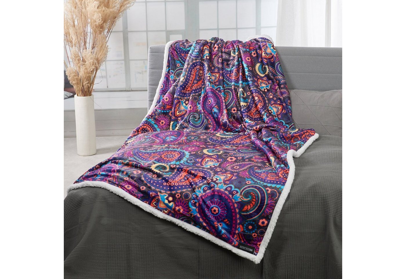 Wohndecke Paisley, HOME DREAM, 150 x 200 cm, edle farbbrillante Kuscheldecke – Bild 2 von 5